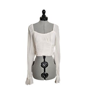 Hollister Cropped White Puffed Long Sleeve Top